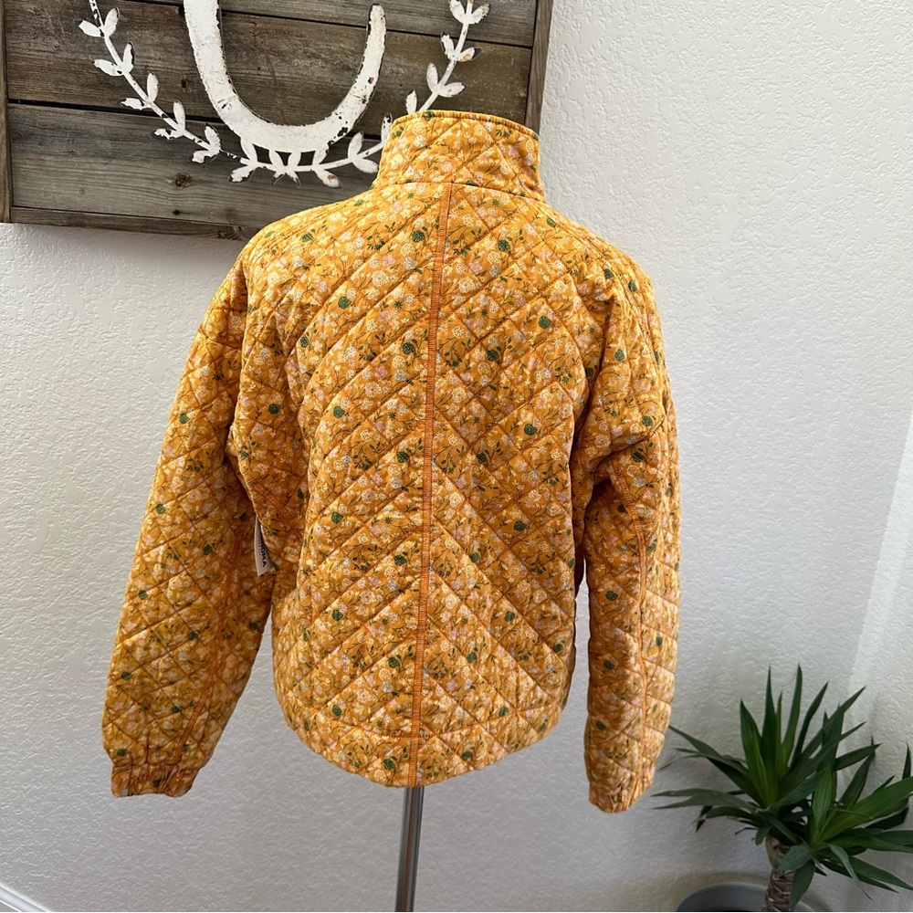 Sonoma yellow cotton floral quilted full zip jacket ladies Small NWT - Picture 2 of 9